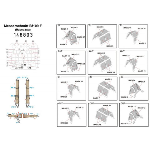 HGW 148803 1/48 メッサーシュミット Bf 109F シートベルト BASIC LINE: seatbelts + masks | ハセガワ用