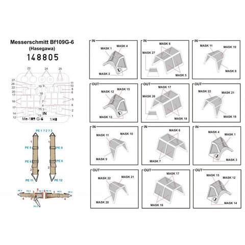 HGW 148805 1/48 メッサーシュミット Bf 109G-6 シートベルト BASIC LINE: seatbelts + masks | ハセガワ用