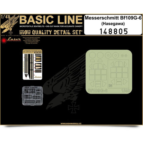HGW 148805 1/48 メッサーシュミット Bf 109G-6 シートベルト BASIC LINE: seatbelts + masks | ハセガワ用