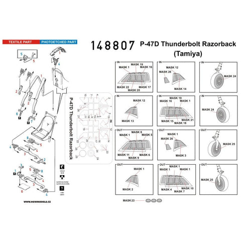 HGW 148807 1/48 P-47D サンダーボルト レイザーバック シートベルト BASIC LINE: seatbelts + masks | タミヤ用