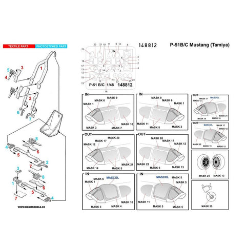 HGW 148812 1/48 P-51 マスタング シートベルト BASIC LINE: seatbelts + masks | タミヤ用