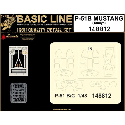 HGW 148812 1/48 P-51 マスタング シートベルト BASIC LINE: seatbelts + masks | タミヤ用