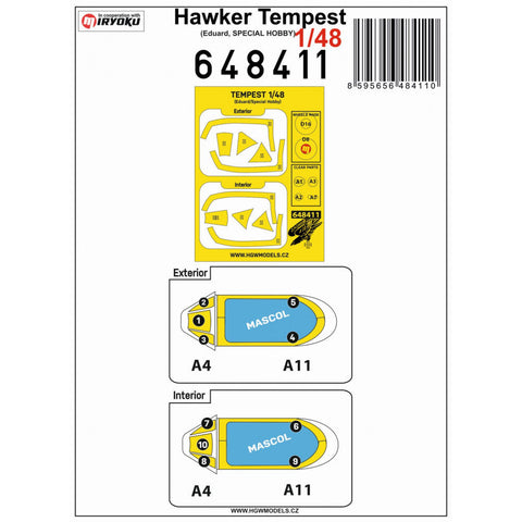 HGW 148817 1/48 ホーカー テンペスト シートベルト BASIC LINE: seatbelts + masks | エデュアルド, スペシャルホビー用