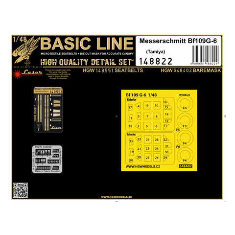 HGW 148822 1/48 メッサーシュミット Bf109G-6 シートベルト BASIC LINE: seatbelts + masks | タミヤ用