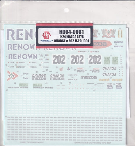 ホビーデザイン HD04-0081 1/24 マツダ 787B チャージ #202 Jspc 1991 デカール