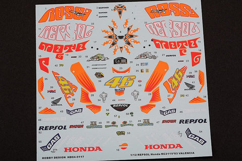 ホビーデザイン HD04-0117 1/12 レプソル ホンダ RC211V"03 バレンシア デカール