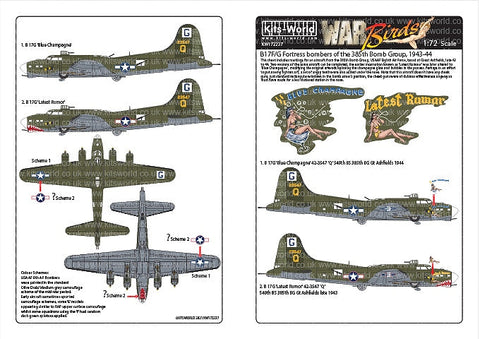 キッツワールド 1/72 KW172237 ボーイング B-17G フライングフォートレス デカールシート
