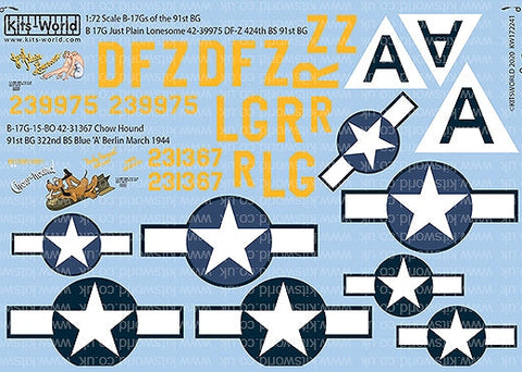 キッツワールド 1/72 KW172241 ボーイング B-17G フライングフォートレス デカールシート