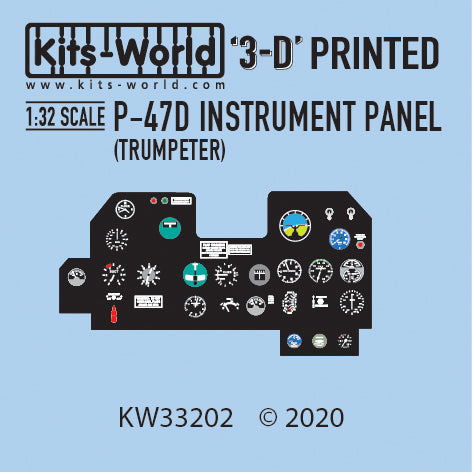 キッツワールド KW33202 1/32 3D フルカラー 計器盤. P-47 コクピット 計器盤 (トランぺッター用).