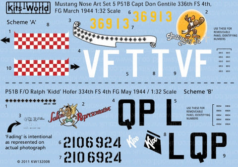 キッツワールド KW132008 1/32 P-51B ムスタング 43-6913 VF-T - 'Shanghri La' 第4戦闘航空群 336戦闘飛行隊1944年3月,42-106924 QP - 'Salem Representative' 第4戦闘航空群 334戦闘飛行隊 1944年5月