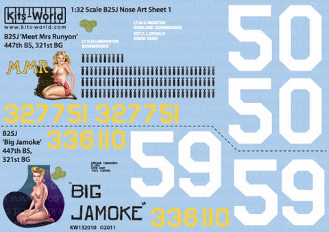キッツワールド KW132010 1/32 B25J ミッチェル -Corsica 337th BG 447 BS 'Meet Mrs Runyon' 43-27751 (Tail 50) - 'Big Jamoke' 43-36110 (Tail 59)