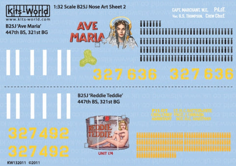 キッツワールド KW132011 1/32 B25J ミッチェル -Corsica 337th BG 447 BS 'Ava Maria' 43-27636 (Tail III) - 'Reddie Freddie' 43-27492 (Tail 57)