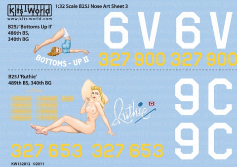 キッツワールド KW132012 1/32 B25J ミッチェル -Corsica 340th BG 486 BS 'Bottoms -up II' (Tail 6V) 43-327900 - 340th BG 489th BS 'Ruthie' 43-27653 (Tail 9C)