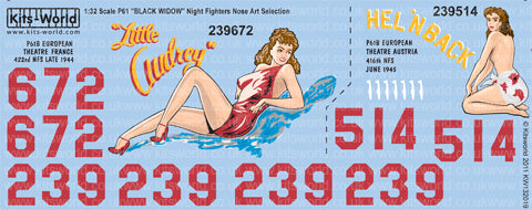 キッツワールド KW132019 1/32 P-61 ブラック ウィドウ 第416夜間戦闘飛行隊''Hel N Back' オーストリア 1945年6 月,第422夜間戦闘飛行隊 'Little Audrey' フランス 1944年後半