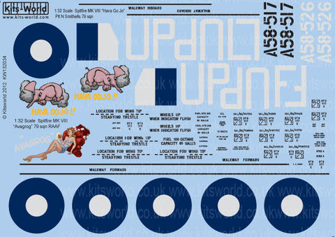 キッツワールド KW132034 1/32 イギリス空軍 スピットファイアMk VIII 第79飛行隊 `Hava Go Jo`, 第79飛行隊 `Avagrog`