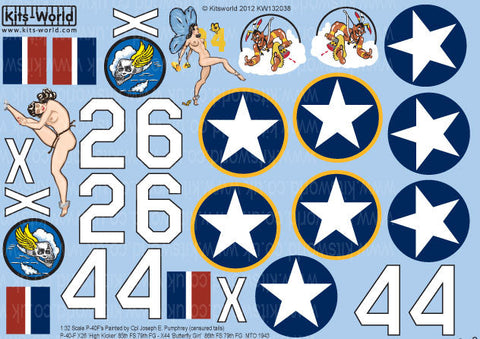 キッツワールド KW132038 1/32 アメリカ陸軍 カーチスP-40 ウォーホーク用デカール 第79戦闘群 第85戦闘飛行隊/第79戦闘群 第86戦闘飛行隊