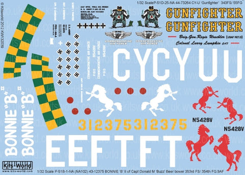 キッツワールド KW132039 1/32 WWII アメリカ空軍 P-51B マスタング 第9戦闘群 第353/354戦闘飛行隊 `Buzz`, P51-D 第55戦闘群 第343戦闘飛行隊 `Gunfighter`