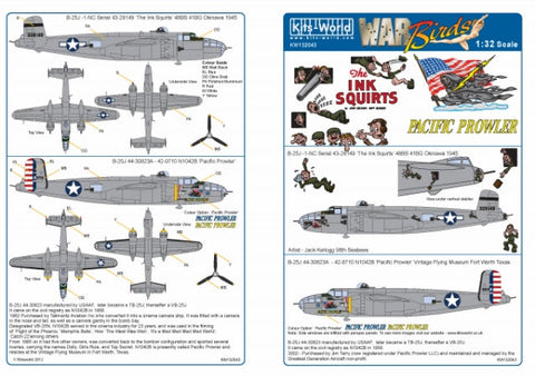 キッツワールド KW132043 1/32 アメリカ海兵隊 B-25J ミッチェル `The Ink Squirts`1945 ,アメリカ陸軍 B-25J ミッチェル `Pacific Prowler`