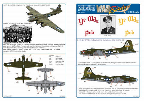 キッツワールド KW132063 1/32 アメリカ陸軍航空軍 B-17F フライングフォートレス `K`,`Ye Olde Pub`