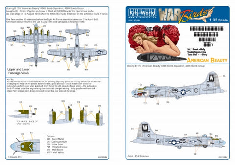 キッツワールド KW132064 1/32 アメリカ陸軍航空軍 B-17G フライングフォートレス `W`,`American Beauty