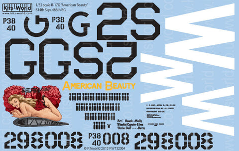 キッツワールド KW132064 1/32 アメリカ陸軍航空軍 B-17G フライングフォートレス `W`,`American Beauty