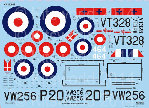 キッツワールド KW132068 1/32 イギリス空軍・デンマーク海軍航空隊グロスターミーティア F4 [イギリス空軍 第263飛行隊/207号高等飛行学校/デンマーク海軍航空隊]