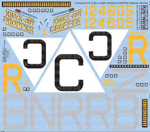 キッツワールド KW132089 1/32 アメリカ陸軍航空軍 B-17F フライングフォートレス 第303爆撃飛行群 第358爆撃飛行隊 `Knockout Dropper`