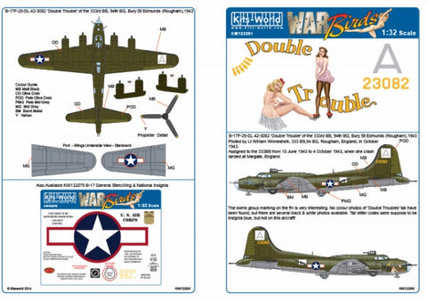 キッツワールド KW132091 1/32 アメリカ陸軍航空軍 B-17F フライングフォートレス 第94爆撃航空群 第333爆撃飛行隊 `Double Trouble`