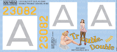 キッツワールド KW132091 1/32 アメリカ陸軍航空軍 B-17F フライングフォートレス 第94爆撃航空群 第333爆撃飛行隊 `Double Trouble`