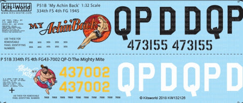 キッツワールド KW132126 1/32 WWII アメリカ軍 P-51B マスタング 44-73155 My Achin Back&44-37002 QP-D `The Mighty Mite