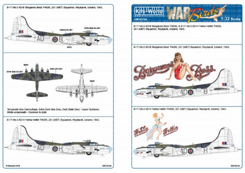 キッツワールド KW132134 1/32 WWII イギリス空軍 B-17 Mk.III `Borganes Bess` & `Hekla Hettie` ノーズアート機デカール