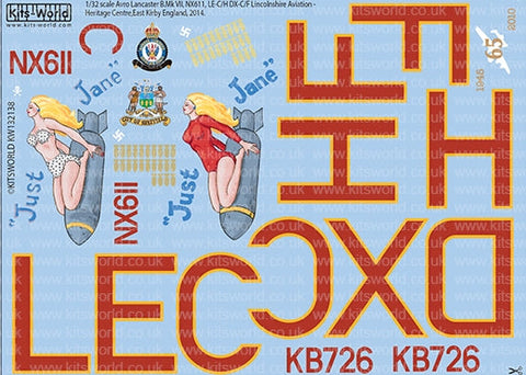 キッツワールド KW132138 1/32 WWII イギリス空軍 アブロ ランカスター B.VII `Just Jane` ノーズアート機デカール