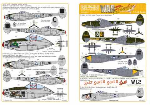 キッツワールド KW144017 1/144 アメリカ陸軍 P-38 ライトニング デカールセット