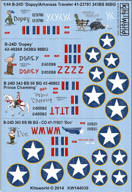 キッツワールド KW144030 1/144 アメリカ陸軍航空軍 B-24D リベレーター `Dopey,Arkansas Traveller I & II,Prince Charming,Doc`