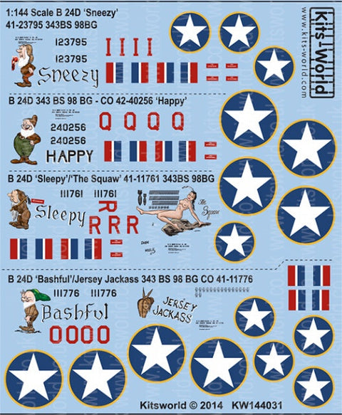 キッツワールド KW144031 1/144 アメリカ陸軍航空軍 B-24D リベレーター `Sneezy,Bashful,Jersey Jackass,HappySleepy,The Squaw`