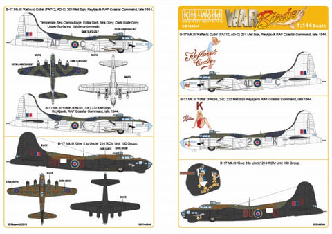 キッツワールド KW144044 1/144 イギリス空軍 B-17Mk.III 214-220-251飛行隊 デカールセット