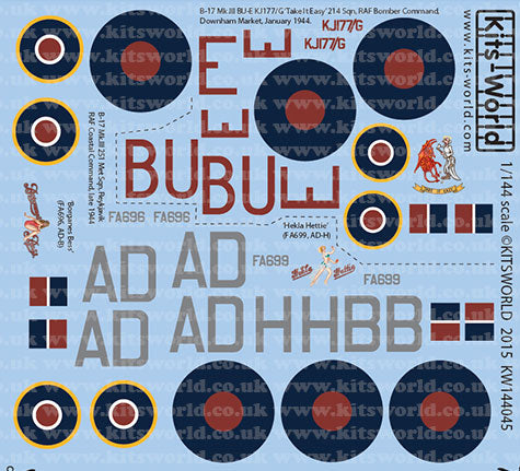 キッツワールド KW144045 1/144 イギリス空軍 B-17Mk.III 214-251飛行隊 デカールセット