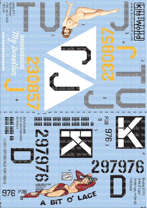 キッツワールド KW148002 1/48 アメリカ陸軍 B-17F/G `My Devotion`/`A Bit O Lace`