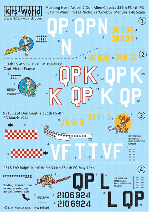 キッツワールド KW148008 1/48 WWII P-51 D マスタング `Shanghri La` & `Salem Representative` & `Ill wind` & `Miss Dallas
