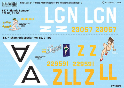キッツワールド KW148010 1/48 B17 F 'Blonde Bomber'-'Shamrock Special'