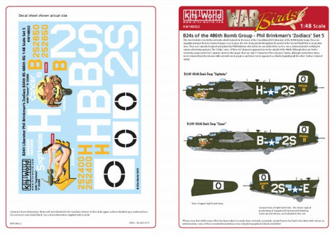キッツワールド Kw148022 1/48 B24 Liberator Phil Brinkman's 'Zodiacs' 834th BS 486 BG - 2 Nose Art Designs Set 5- 'Sagittarias - Cancer'