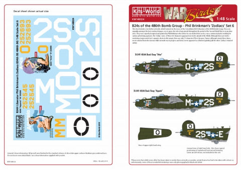 キッツワールド KW148024 1/48 B24 Liberator Phil Brinkman's 'Zodiacs' 834th BS 486 BG - 2 Nose Art Designs Set 6 - ' Aquaria - Aries'