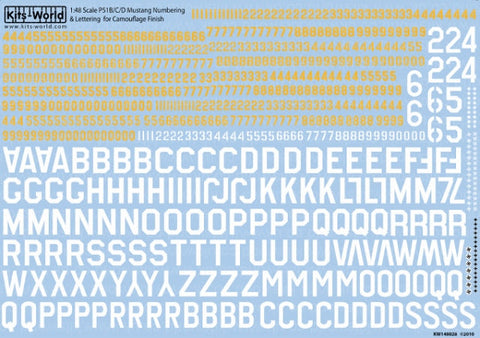 キッツワールド KW148028 1/48 P51 マスタング - 標準マーキング - エアクラフト ID ナンバー ・レタリング (カモフラージュ)