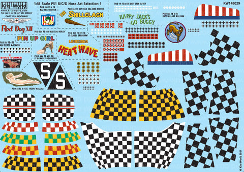 キッツワールド KW148029 1/48 P51 マスタング - ノーズ アート セレクション - レッド ドッグ XII, シララ, ハッピー ジャック ゴー・・)
