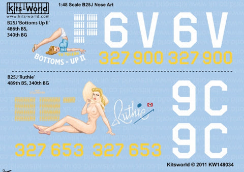 キッツワールド KW148034 1/48 B25J ミッチェル - Corsica 340th BG 486 BS 'Bottoms -up II' (Tail 6V) 43-327900 ・・・