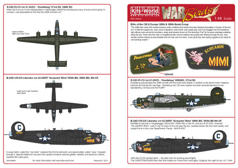 キッツワールド KW148044 1/48 アメリカ陸軍航空隊 B-24D リベレーター 第373爆撃飛行隊 Doodlebug 41-24223 , 第565爆撃飛行隊 Screamin Mimi 42