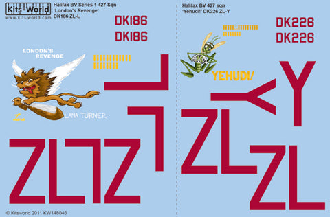 キッツワールド KW148046 1/48 WWII イギリス空軍 ハンドレページ ハリファックス 第427飛行隊London`s Revenge`DK186 ZL-L, `Yehudi!` DK226