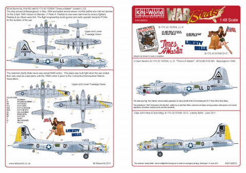 キッツワールド KW148053 1/48 イギリス空軍 B-17 フライングフォートレス 第91爆撃航空群 第401飛行隊 `Time`s a Wastin`, `Liberty Bells`