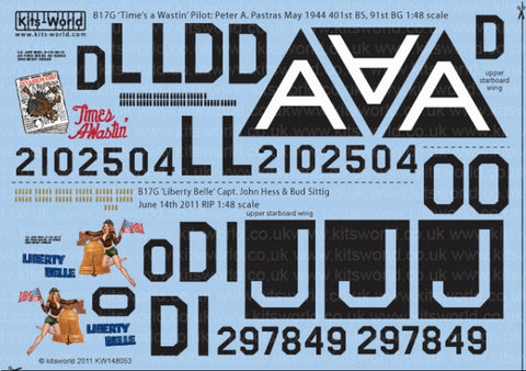 キッツワールド KW148053 1/48 イギリス空軍 B-17 フライングフォートレス 第91爆撃航空群 第401飛行隊 `Time`s a Wastin`, `Liberty Bells`