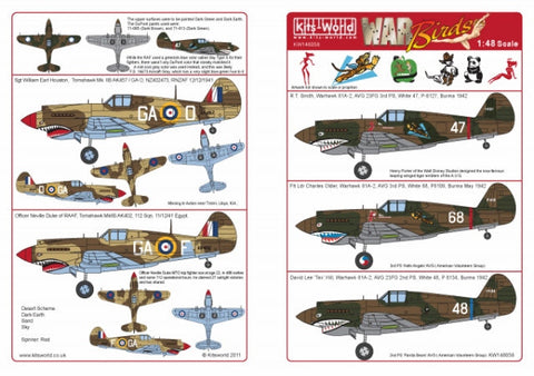 キッツワールド KW148058 1/48 WWII イギリス空軍 P-40B トマホーク 第112飛行隊/アメリカ合衆国義勇軍用デカール